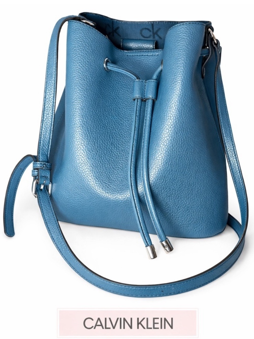 CALVIN KLEIN Blue Spring Color Bucket Bag Crossbody Drawstring Everyday Purse